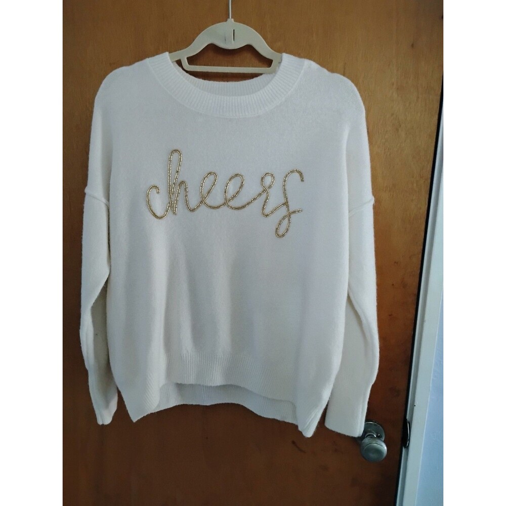 Vince Camuto Cheers Embellished Crewneck Pullover Sweater Holiday NYE Size M